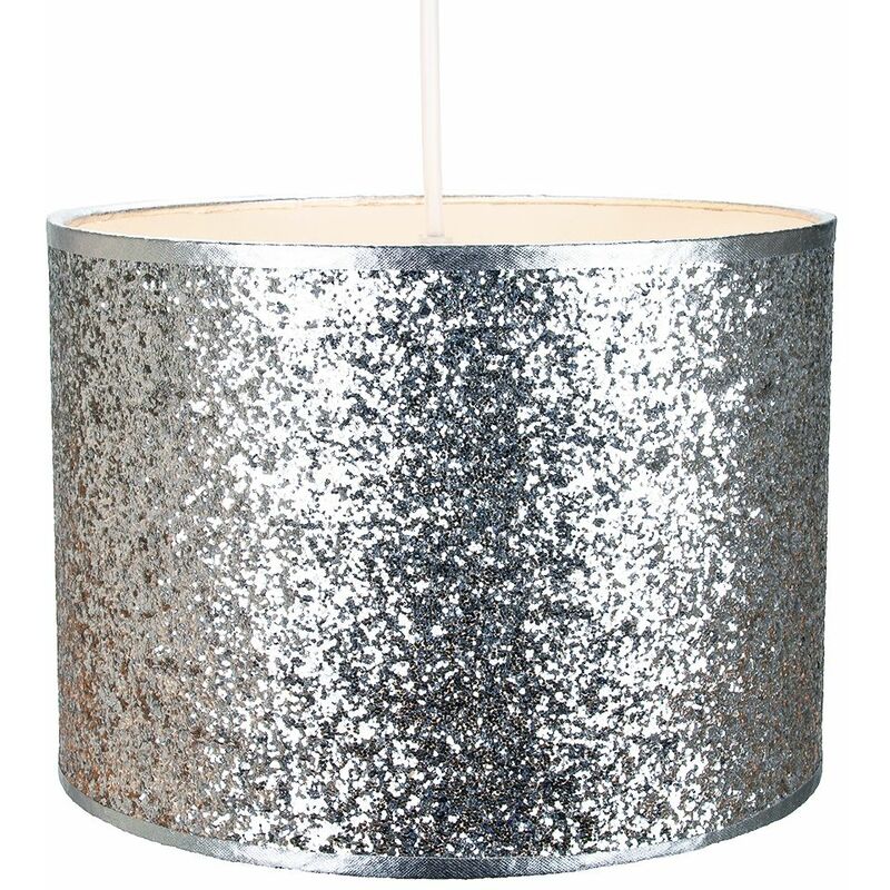 Modern and Designer Bright Silver Glitter Fabric Pendant/Lamp Shade 25cm Wide by Happy Homewares