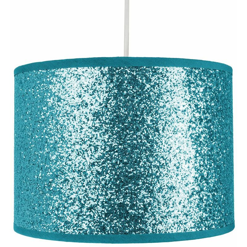 Modern and Designer Bright Teal Glitter Fabric Pendant/Lamp Shade 25cm Wide by Happy Homewares