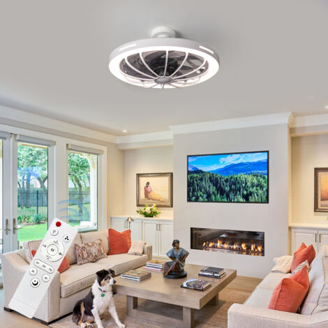Modern and simple LED ceiling fan light, bedroom ceiling light, white with white cover, 30W, 220V, E27 socket