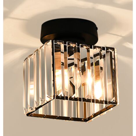 Modern and Simple LED Crystal Ceiling Lamp Shade Lightweight Luxury Ceiling Shade Creative Personality Black Square Balcony Hallway Aisle Shade Lamp Shade (Without Bulb)