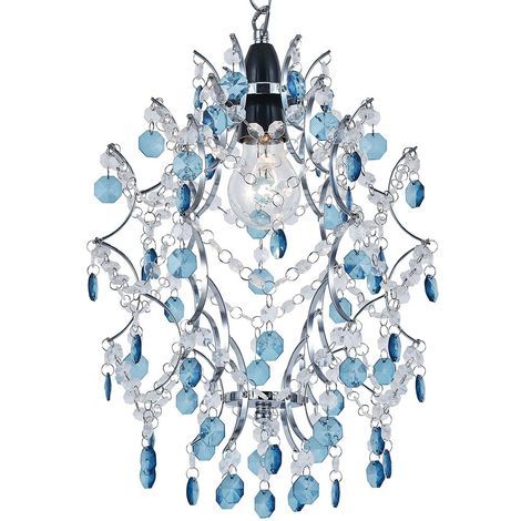 Modern And Unique Pendant Ceiling Shade With Chrome Frame And Clear Teal Beads By Happy Homewares