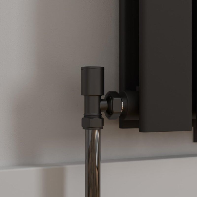 Galiflo - Modern Angled Heated Towel Rail Radiator Valves Pair 15mm Black Round Manual