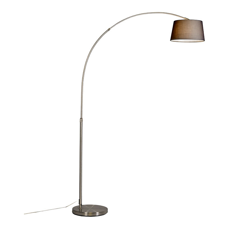 Modern Arc Lamp Steel with Black Fabric Lampshade - Arc Basic