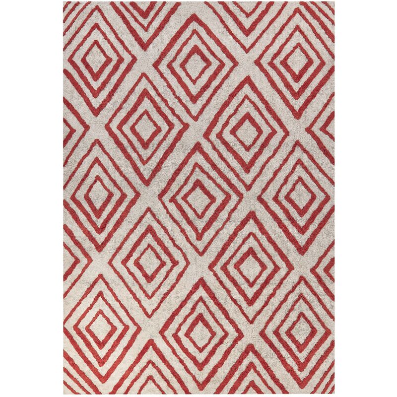 Beliani - Modern Area Rug Cotton Hand Woven 160 x 230 cm White and Red Haskoy