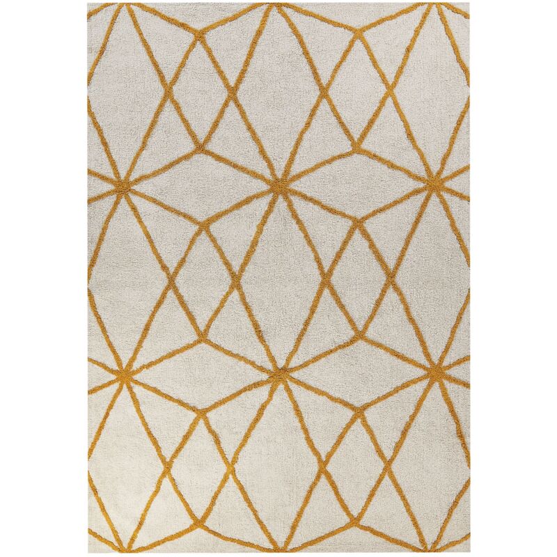 Beliani - Modern Area Rug Cotton Hand Woven 160 X 230 Cm White And Yellow Marand