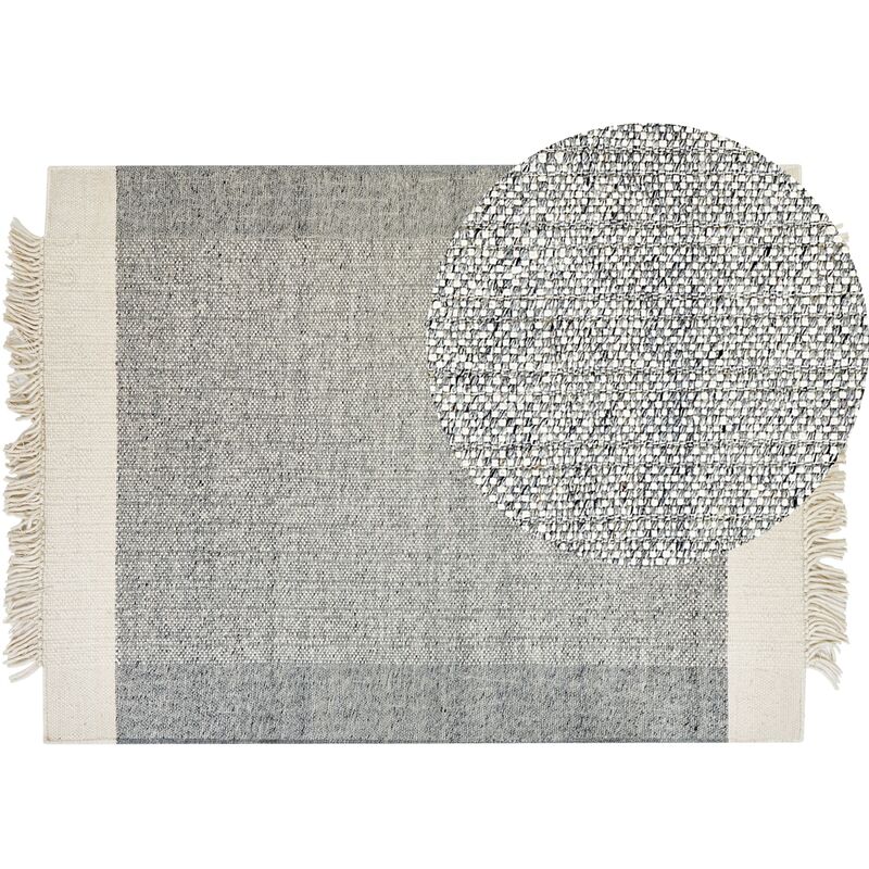 Modern Area Rug Wool Hand Woven 140 x 200 cm Grey and Off-White Tatlisu