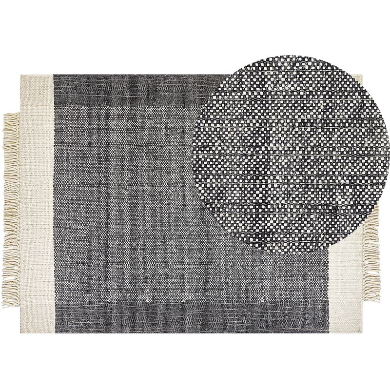 Modern Area Rug Wool Hand Woven with Tassels 140 x 200 cm Black and Off-White Atlanti