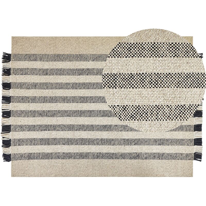 Modern Area Rug Wool Hand Woven with Tassels 160 x 230 cm Off-White Tacettin