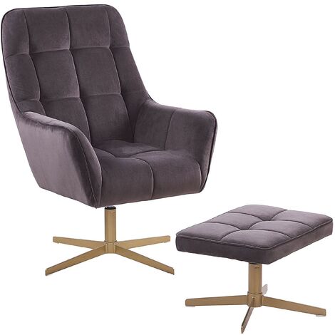 main image of "Modern Armchair and Footstool Set Taupe Velvet Upholstery Gold Metal Legs Molle"
