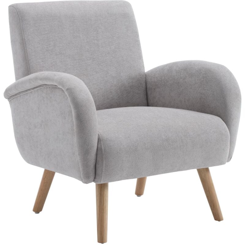 Armchair Upholstered in Chenille Fabric Modern Occasional Wingback Lounge Chair with Wooden Legs for Bedroom Living Room, Gray, Wahson