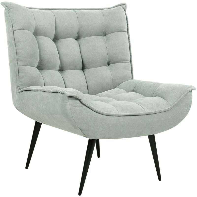 Beliani Modern Armchair Fabric Polyester Armless Iron Black Legs Tufting Living Room Accent Mint Green Alvesta