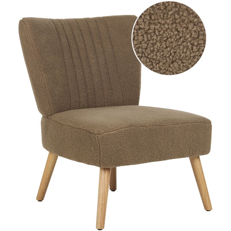 Beliani - Modern Armless Living Room Accent Armchair Vertical Tufting Boucle Brown Vaasa