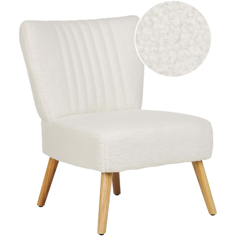 Beliani - Modern Armless Living Room Accent Armchair Vertical Tufting Boucle White Vaasa