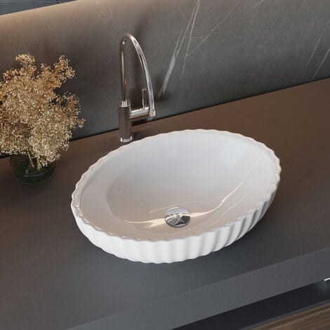 LIVINGANDHOME Modern Artistic Oval Bathroom Vessel Vanity Sink