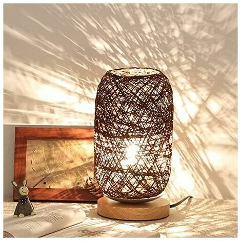 Modern Bamboo and Rattan Bedside Lamp - Creative Modern Table Lamp with Wood Base - Personalized Decoration - Dimmable Led Lamp - Living Room Bedside Lamp