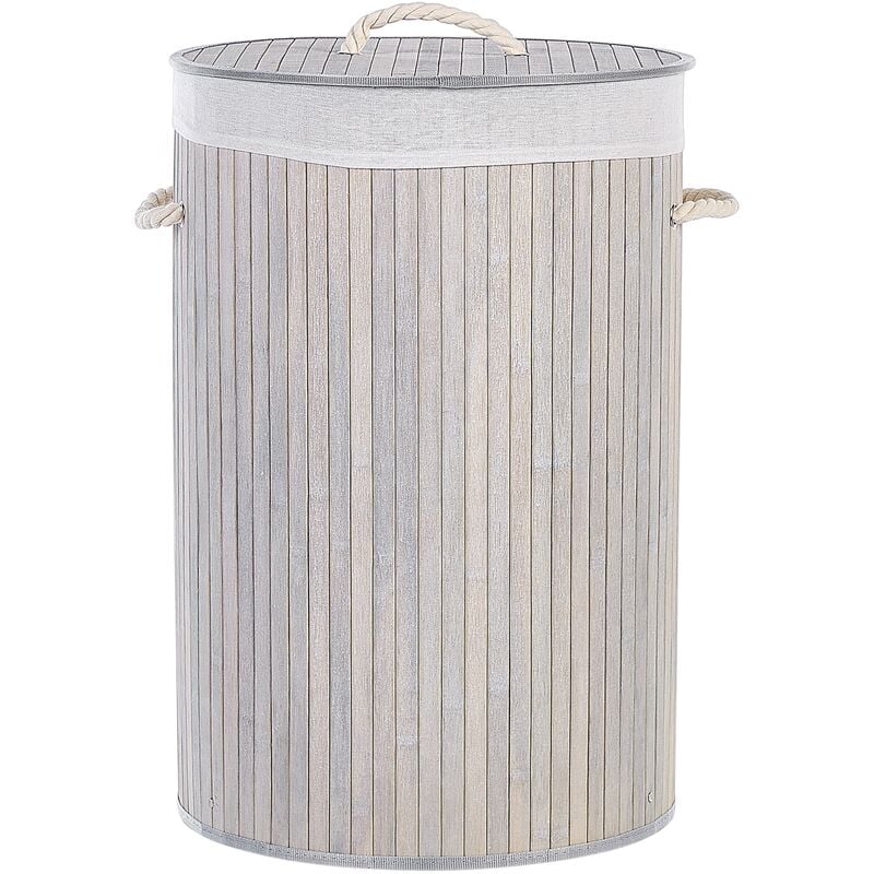 Modern Bamboo Basket Laundry Bin with Removable Lid and Handles Grey Sannar