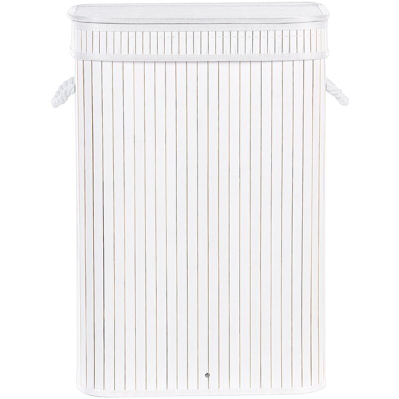 Modern Bamboo Basket Laundry Bin with Removable Lid and Handles White Kalutara