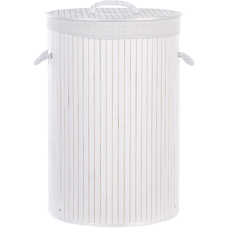 Modern Bamboo Basket Laundry Bin with Removable Lid and Handles White Sannar