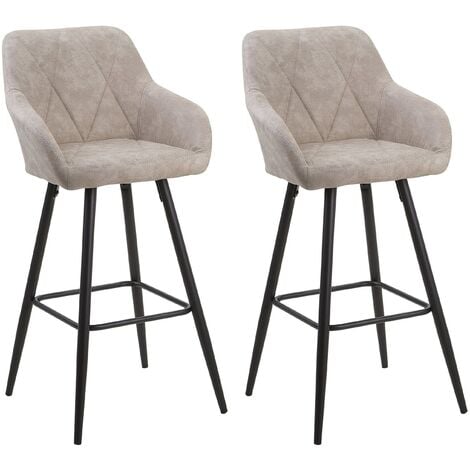 BELIANI Modern Bar Stool Set of 2 Padded Seat With Arms Metal Legs Beige Darien