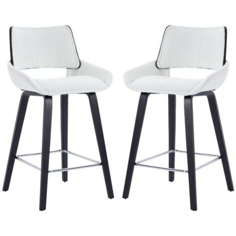 Modern Bar Stools Set of 2 Upholstered in Sherpa Fabric Bar Chairs with Black Legs Breakfast Counter Stools for Home Pub Restaurant, White, Wahson