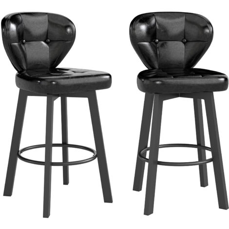 Modern Bar Stools Set of 2,Swivel,PU Leather,Black