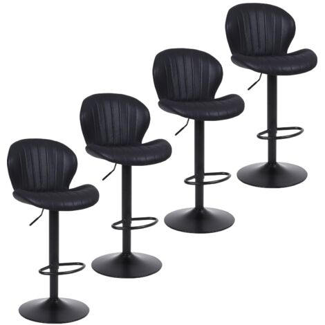 Modern Bar Stools Set of 4,Swivel, with Back, Black