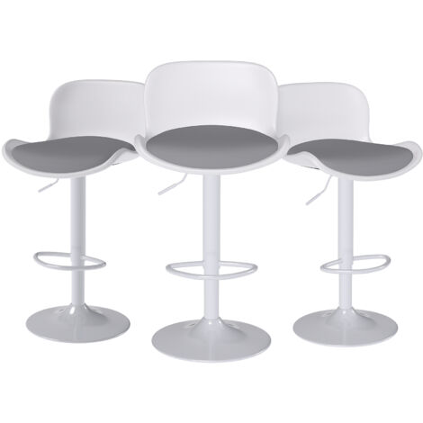 Modern Bar Stools,Barstool with backrest,（White/Grey,Set of 3)