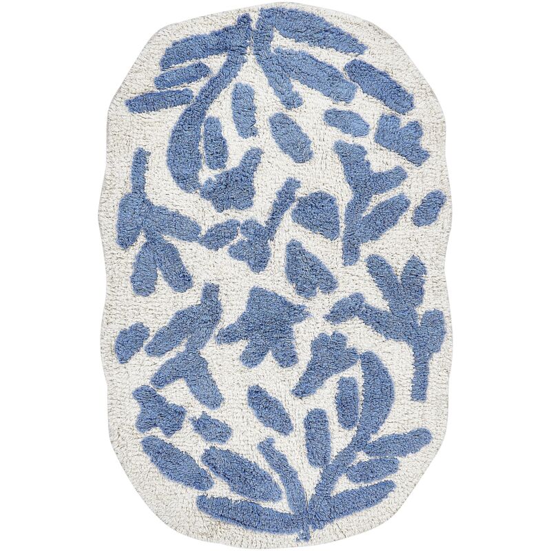Beliani - Modern Bath Mat Cotton Irregular Shape 60 X 90 Cm Decorative Pattern Bathroom Accessories Blue Derik