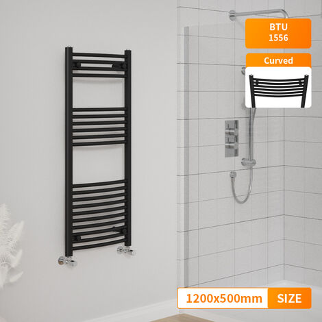 Modern Bathroom 1200 x 500mm Heated Towel Rail Radiator Curved Black