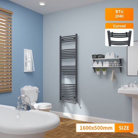 Modern Bathroom 1600 x 500mm Heated Towel Rail Radiator Curved Anthracite