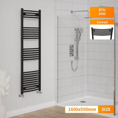 Modern Bathroom 1600 x 500mm Heated Towel Rail Radiator Curved Black