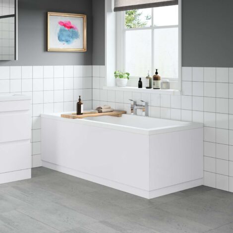 main image of "Modern Bathroom 1800mm Front Bath Panel 18mm MDF White Gloss Plinth Easy Cut"