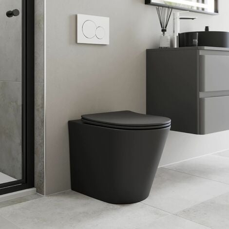 Modern Bathroom Back to Wall BTW Rimless Toilet Pan Soft Close Seat Matt Black