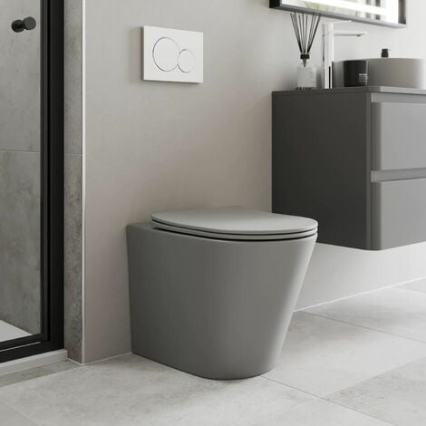 Modern Bathroom Back to Wall BTW Rimless Toilet Pan Soft Close Seat Matt Grey