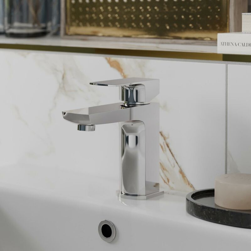 Modern Bathroom Basin Sink Tap Monobloc Mixer Taps Mono Faucet Square Chrome - Silver