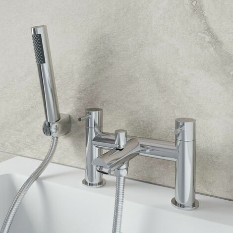 main image of "Modern Bathroom Bath Shower Mixer Tap Handset & Hose Deck Mounted"
