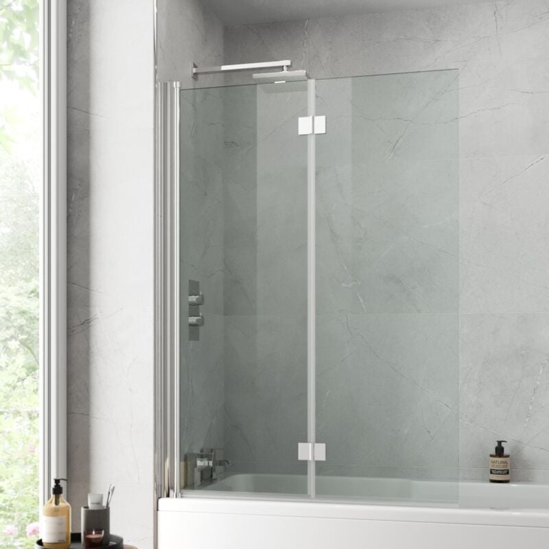 Modern Bathroom Bath Shower Screen 2 Section Square Chrome 1000mm Reversible 6mm