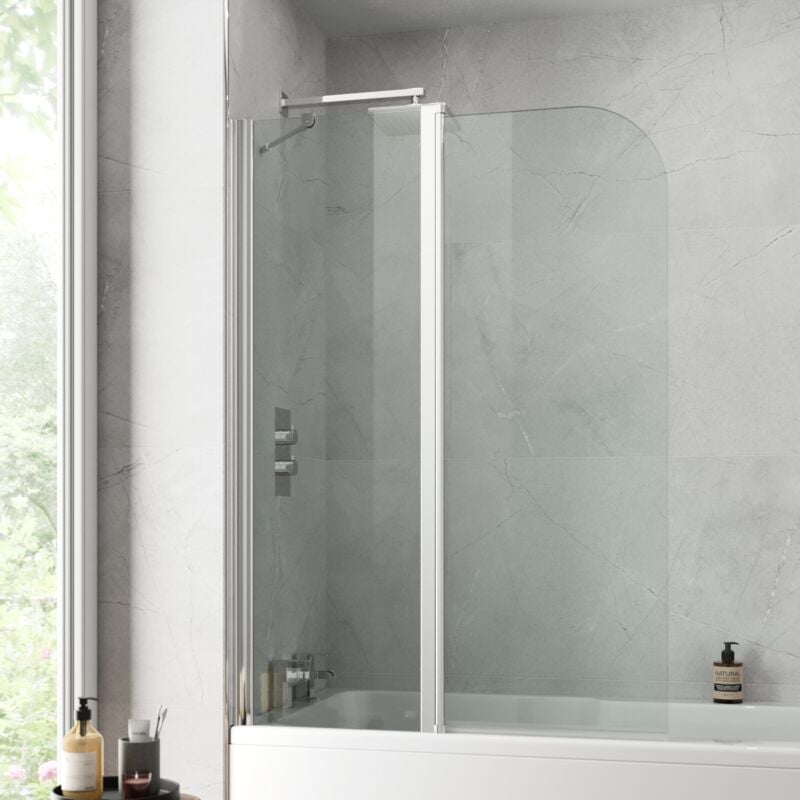 Bathroom Bath Shower Screen Chrome 6mm Glass Reversible 1000mm 2 Section