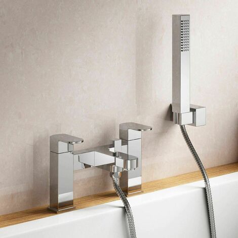 Modern Bathroom Bath Shower Twin Lever Mixer Taps with Hand Held  Eclipse