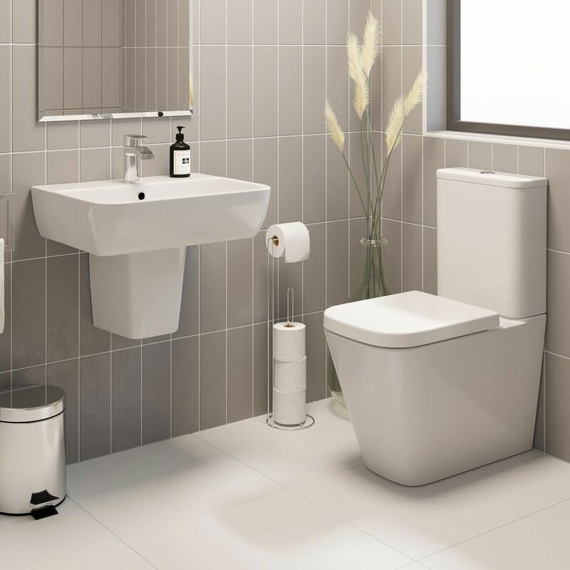Modern Bathroom Ceramic White Toilet WC Basin Sink Semi Pedestal Single Tap Hole