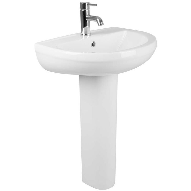 Modern Bathroom Cloakroom Full Pedestal 560mm Basin Compact Single Tap Hole Sink