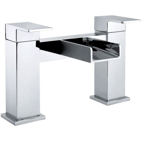 Modern Bathroom Deck Mounted Square Waterfall Spout Bath Filler Tap - Chrome