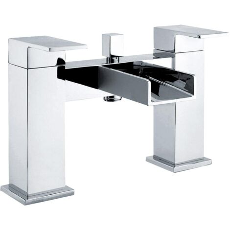 Modern Bathroom Deck Mounted Square Waterfall Spout Bath Shower Mixer Tap - Chrome