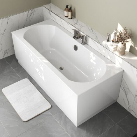main image of "Modern Bathroom Double Ended 1800 x 800mm Curved Bath Side End Panel White"