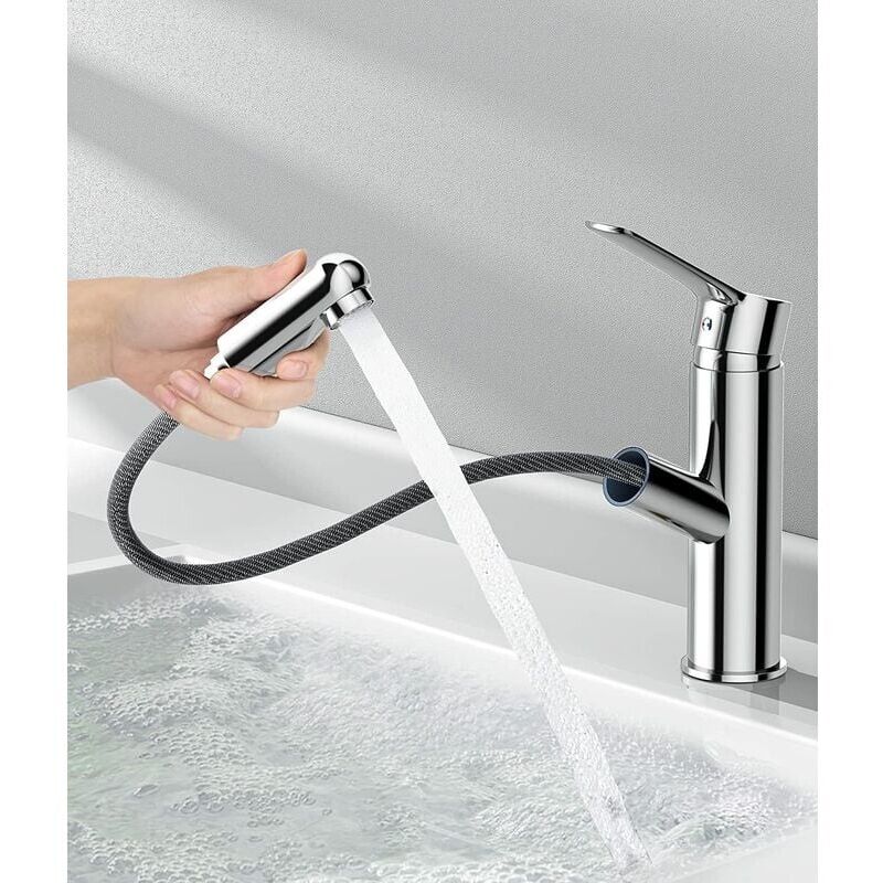 Modern Bathroom Faucet, Brass Bathroom Mixer Tap with Pull-out Spray, Countertop Basin Faucet, Hot and Cold Water Hand Wash AvailableAeratore