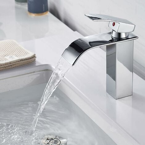 Modern Bathroom Faucet, Elegant Design Waterfall Sink Faucet, Brass Bathroom Mixer Tap, Hot and Cold Water Available