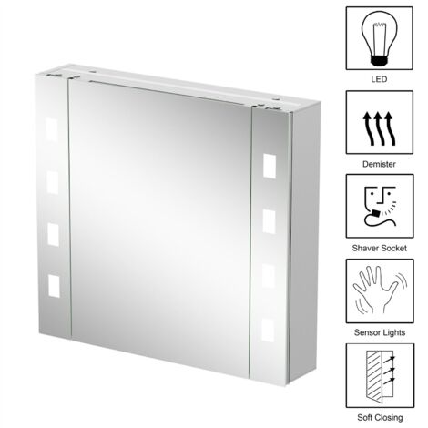 Modern Bathroom Mirror Cabinet LED Illuminated Wall Mounted Demister Switch IP44