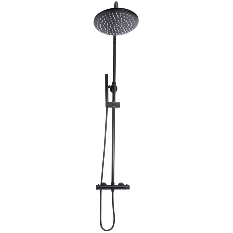 Core Matt Black Thermostatic Round Rigid Riser Shower Valve Two Heads