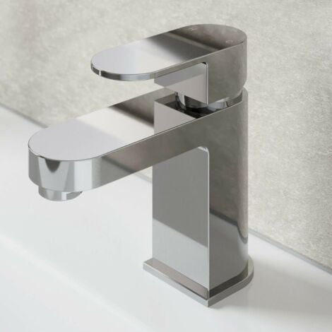 main image of "Modern Bathroom Mono Basin Sink Mixer Tap Chrome Single Lever Curved Cloakroom"