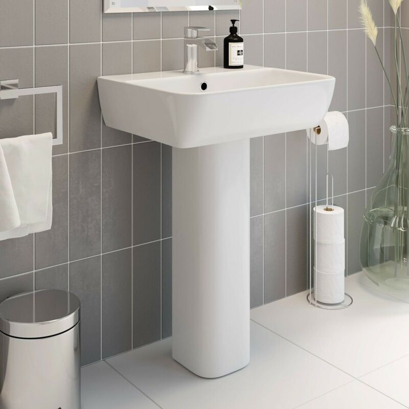 Modern Bathroom Provence Full Pedestal 550mm 1 Tap Hole Sink White Gloss